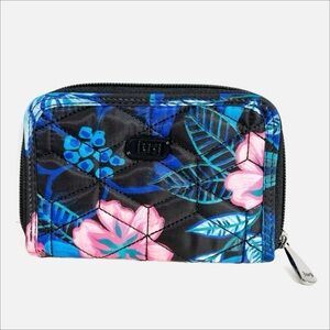 Lug Rodeo Compact Quilted RFID Blocking Wallet Resort Black Pattern Zip Closure